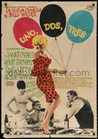 9p195 ONE, TWO, THREE Spanish 1962 Billy Wilder, Cagney, different Mac art of Pulver w/ balloons!