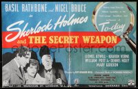 9p261 SHERLOCK HOLMES & THE SECRET WEAPON English trade ad 1942 Rathbone as Holmes & Bruce!
