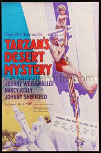 9p264 TARZAN'S DESERT MYSTERY English trade ad 1943 Weissmuller climbing makeshift rope, !
