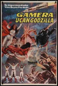 9p089 GAMERA SUPER MONSTER Turkish 1980 sci-fi art of rubbery monsters battling by Ibrahim Enez!