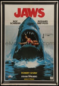 9p091 JAWS Turkish 1981 best different art of classic man-eating shark with sexy girl in mouth!