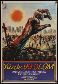 9p102 ZOMBIE Turkish 1986 Lucio Fulci's Zombi 2, cool art of zombie horde heading to city!