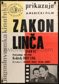 9p298 FURY Yugoslavian 19x27 R1950s Fritz Lang mob violence classic, Spencer Tracy & Sylvia Sidney!