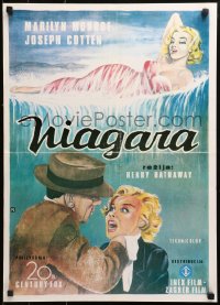 9p318 NIAGARA Yugoslavian 19x26 R1980s artwork of gigantic sexy Marilyn Monroe on famous waterfall!