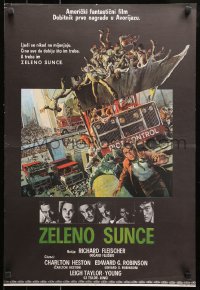 9p331 SOYLENT GREEN Yugoslavian 19x27 1973 art of Charlton Heston trying to escape riot control by John Solie!