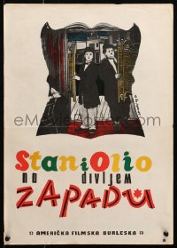 9p341 WAY OUT WEST Yugoslavian 14x20 R1969 different art of Stan Laurel & Oliver Hardy, Nikolic!