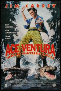 9r425 ACE VENTURA WHEN NATURE CALLS DS 1sh 1995 wacky Jim Carrey on crocodiles by John Alvin!