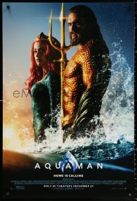 9r451 AQUAMAN advance DS 1sh 2018 DC, Momoa in title role with sexy Amber Heard, home is calling!