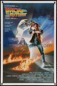 9r470 BACK TO THE FUTURE studio style 1sh 1985 art of Michael J. Fox & Delorean by Drew Struzan!