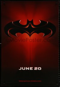 9r473 BATMAN & ROBIN advance 1sh 1997 Clooney, O'Donnell, cool image of bat symbol!