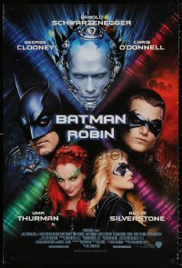 9r474 BATMAN & ROBIN int'l 1sh 1997 Clooney, O'Donnell, Schwarzenegger, cool close-ups of cast!