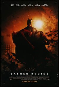 9r477 BATMAN BEGINS advance DS 1sh 2005 Christian Bale rescuing Katie Holmes, coming soon!