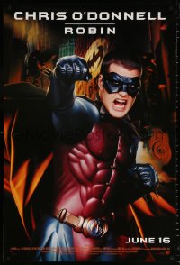 9r479 BATMAN FOREVER advance DS 1sh 1995 cool image of angry Chris O'Donnell as Robin!