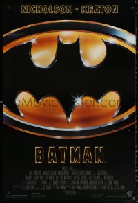 9r475 BATMAN 1sh 1989 directed by Tim Burton, cool image of Bat logo, new credit design!