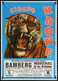9r012 CIRCUS KRONE 23x33 German circus poster 1980s great close-up art of snarling tiger!