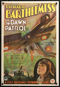 9r273 DAWN PATROL 20x29 commercial poster 1980s art of Richard Barthelmess & WWI dogfight!