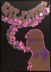 9r276 EAT FLOWERS 20x29 Dutch commercial poster 1960s psychedelic Slabbers art of woman & flowers!