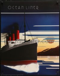 9r289 OCEAN LINER 22x28 Dutch commercial poster 1984 Mal Watson art of a passenger ship at sunset!