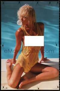 9r304 UNKNOWN MODEL 23x35 commercial poster 1989 sexy woman near pool w/ see-through yellow shirt!
