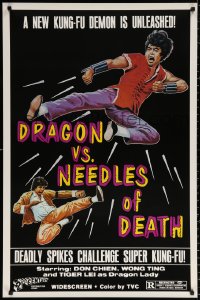 9r582 DRAGON VS NEEDLES OF DEATH 1sh R1981 martial arts artwork, a new kung-fu demon is unleashed!