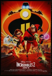 9r672 INCREDIBLES 2 advance DS 1sh 2018 Disney/Pixar, Nelson, Hunter, wacky, montage of cast!