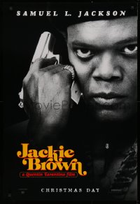 9r692 JACKIE BROWN teaser 1sh 1997 Quentin Tarantino, cool image of Samuel L. Jackson with gun!