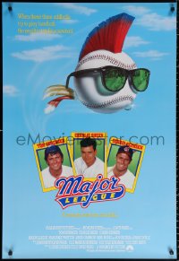 9r750 MAJOR LEAGUE int'l 1sh 1989 Charlie Sheen, Tom Berenger, wacky art of baseball with mohawk!