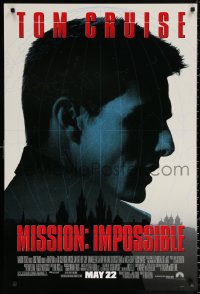 9r772 MISSION IMPOSSIBLE advance 1sh 1996 cool silhouette of Tom Cruise, Brian De Palma directed!