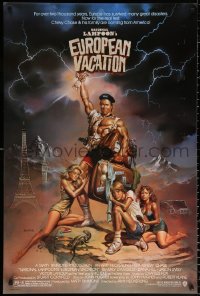 9r783 NATIONAL LAMPOON'S EUROPEAN VACATION 1sh 1985 Chevy Chase, wacky fantasy art by Vallejo!
