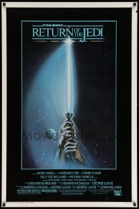 9r841 RETURN OF THE JEDI 1sh 1983 George Lucas, art of hands holding lightsaber by Tim Reamer!