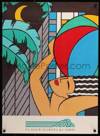 9r246 EL SAN JUAN HOTEL & CASINO 16x22 Puerto Rican advertising poster 1980s woman in the moonlight!