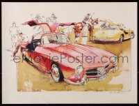 9r092 KEN DALLISON 18x24 art print 1970s great art of red Mercedes with gull-wing doors!
