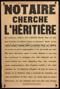 9r149 LA MAITRESSE D'EUGENE white style 16x23 French stage poster 1950s public notice design!