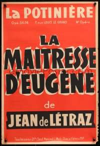9r148 LA MAITRESSE D'EUGENE red style 16x23 French stage poster 1950s Jean De Letraz, great design!