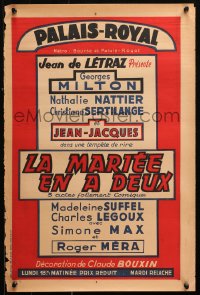9r150 LA MARIEE EN A DEUX 16x24 French stage poster 1950s Georges Milton, Nathalie Nattier!