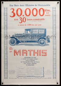 9r254 MATHIS 18x25 French advertising poster 1925 great art of vintage antique car!