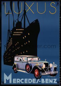 9r360 MERCEDES-BENZ 24x33 German special poster 1980s car & ship by Offelsmeyer from 1929 print!