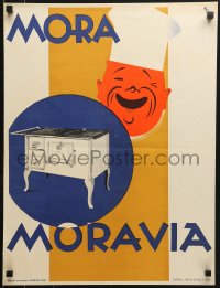 9r256 MORA MORAVIA 18x24 Czech advertising poster 1930s great KG art of chef smiling over oven!