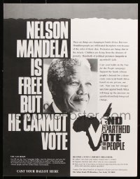 9r365 NELSON MANDELA IS FREE BUT HE CANNOT VOTE 17x22 special poster 1990s anti-apartheid!