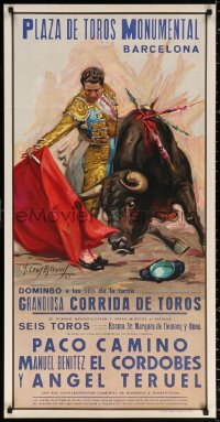 9r372 PLAZA DE TOROS MONUMENTAL BARCELONA 22x42 Spanish special poster 1967 Jose Cros Estrems, pink suit!