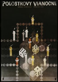9r160 POLOSTROVY VIANOCNE 26x38 Slovak stage poster 1987 art of candles and dice by Cestmir Pechr!