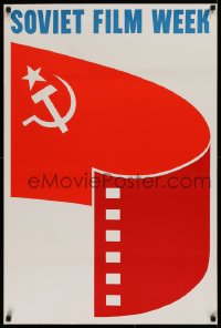 9r381 SOVIET FILM WEEK export 24x35 Russian special poster 1970s cool art of the USSR flag as red film!