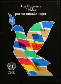 9r401 UNITED NATIONS 17x23 special poster 1980s cool art of many flags in dove, Spanish version!