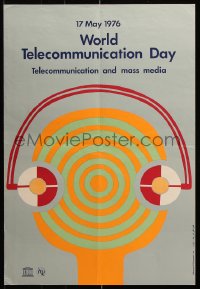 9r417 WORLD COMMUNICATION DAY 18x26 Iranian special poster 1976 art by Mohammed Ali Davarpanah!