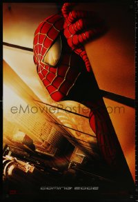 9r890 SPIDER-MAN int'l teaser DS 1sh 2002 Tobey Maguire w/WTC towers in eyes, Marvel!