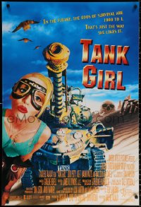 9r928 TANK GIRL DS 1sh 1995 great image of wacky Lori Petty with cool futuristic tank!
