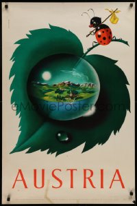 9r198 AUSTRIA 25x37 Austrian travel poster 1950s water droplet on leaf and cool ladybug, rare!