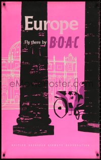9r201 BOAC EUROPE 25x40 English travel poster 1957 cool silkscreen art of couple in carriage!