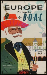 9r202 BOAC EUROPE 25x40 English travel poster 1959 cool art of man with great pipe and hat!