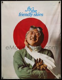 9r216 FLY THE FRIENDLY SKIES 21x27 travel poster 1970s pilot in front of the Rising Sun!